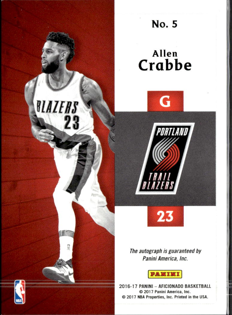 Allen Crabbe 2016-17 Aficionado Auto Autograph /49 Portland Trail Blazers