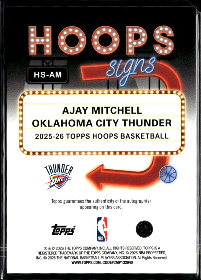 Ajay Mitchell 2026 Topps Hoops Auto Autograph Oklahoma City Thunder