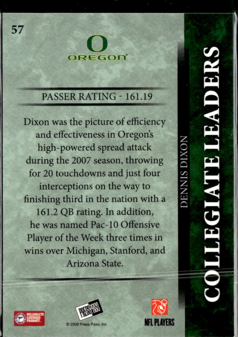 Dennis Dixon 2008 Press Pass Reflectors Rookie RC 46/100 Oregon Ducks