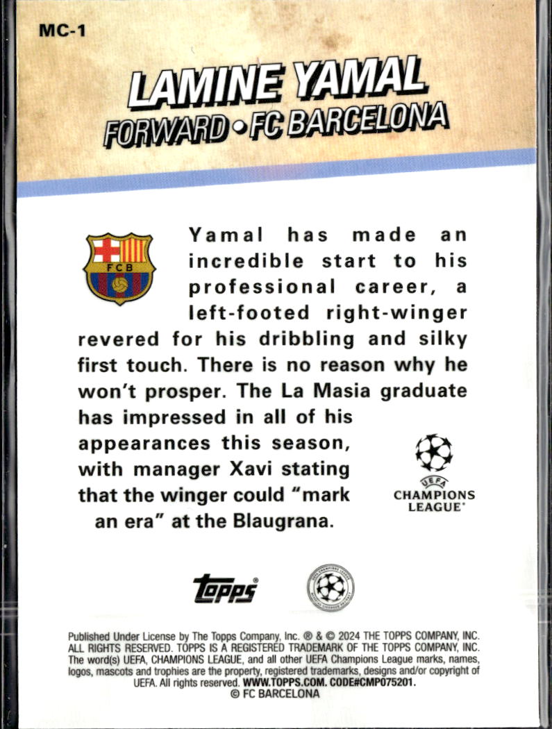 Lamine Yamal 2024 Topps Merlin Chosen Ones Rookie RC FC Barcelona