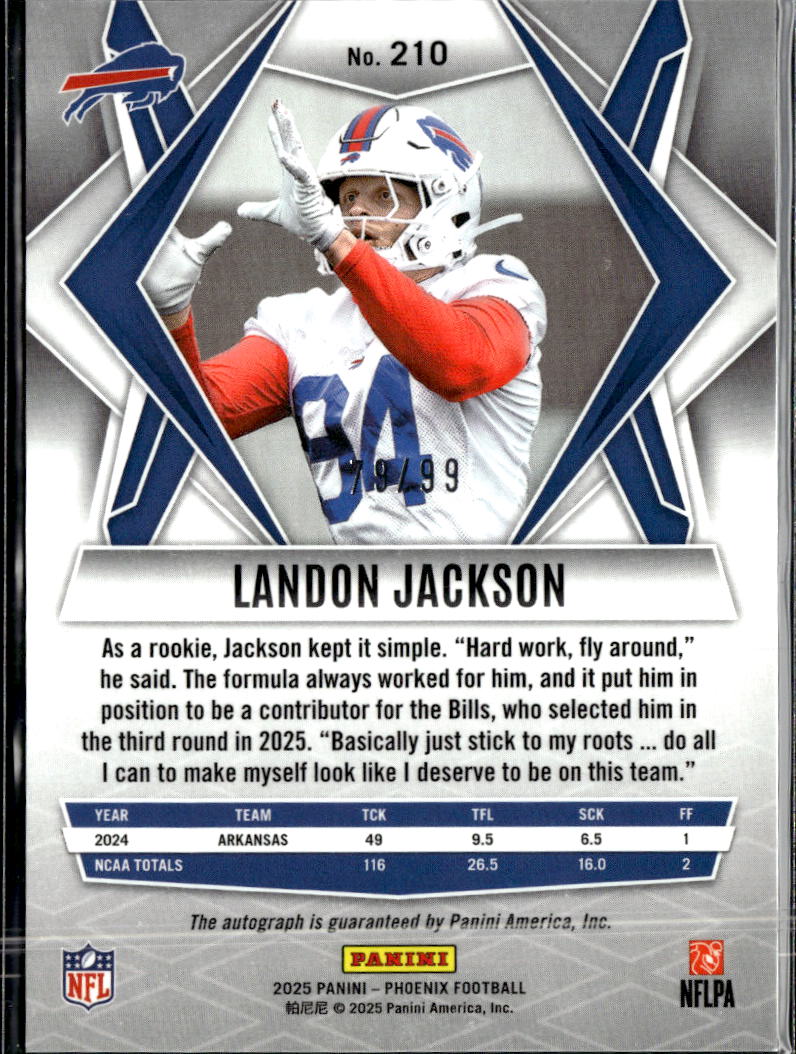 Landon Jackson 2025 Panini Phoenix Football RC Auto Red Buffalo Bills