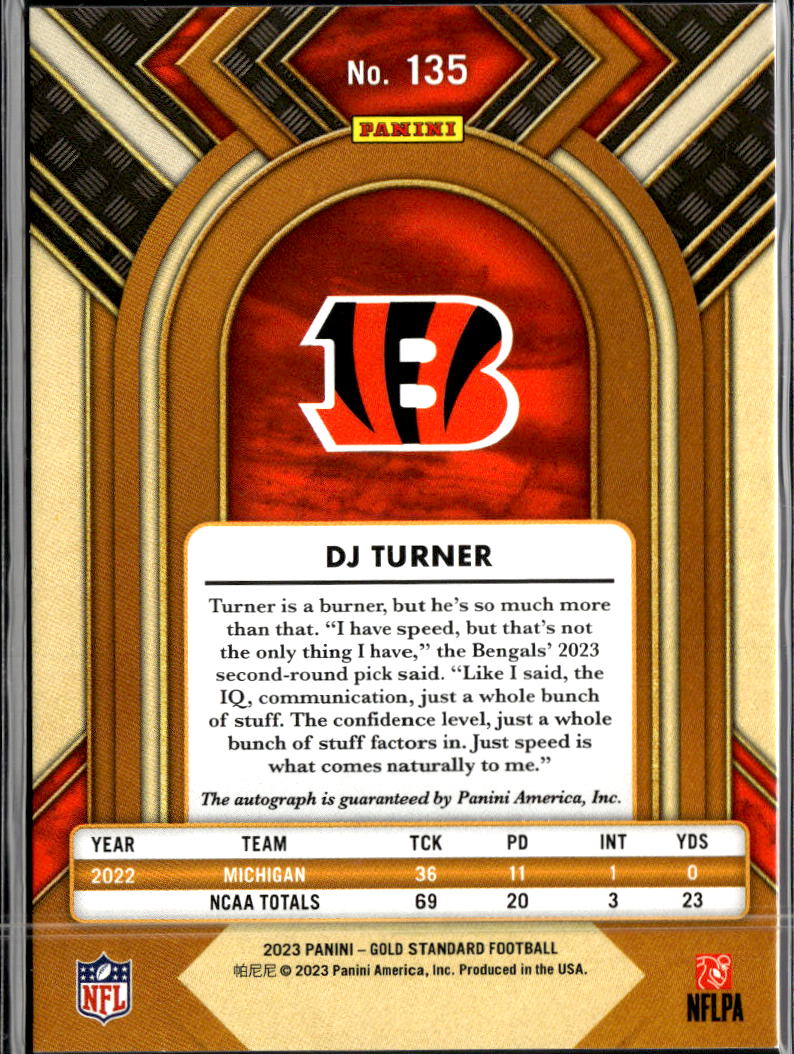 DJ Turner 2023 Gold Standard Auto Autograph RC 29/49 Cincinnati Bengals