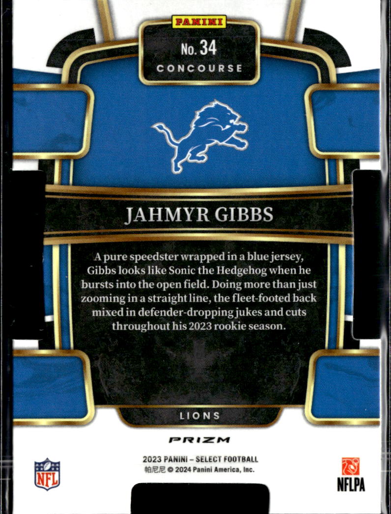 Jahmyr Gibbs 2023 Select RC Silver Prizm Die-Cut Rookie Detroit Lions