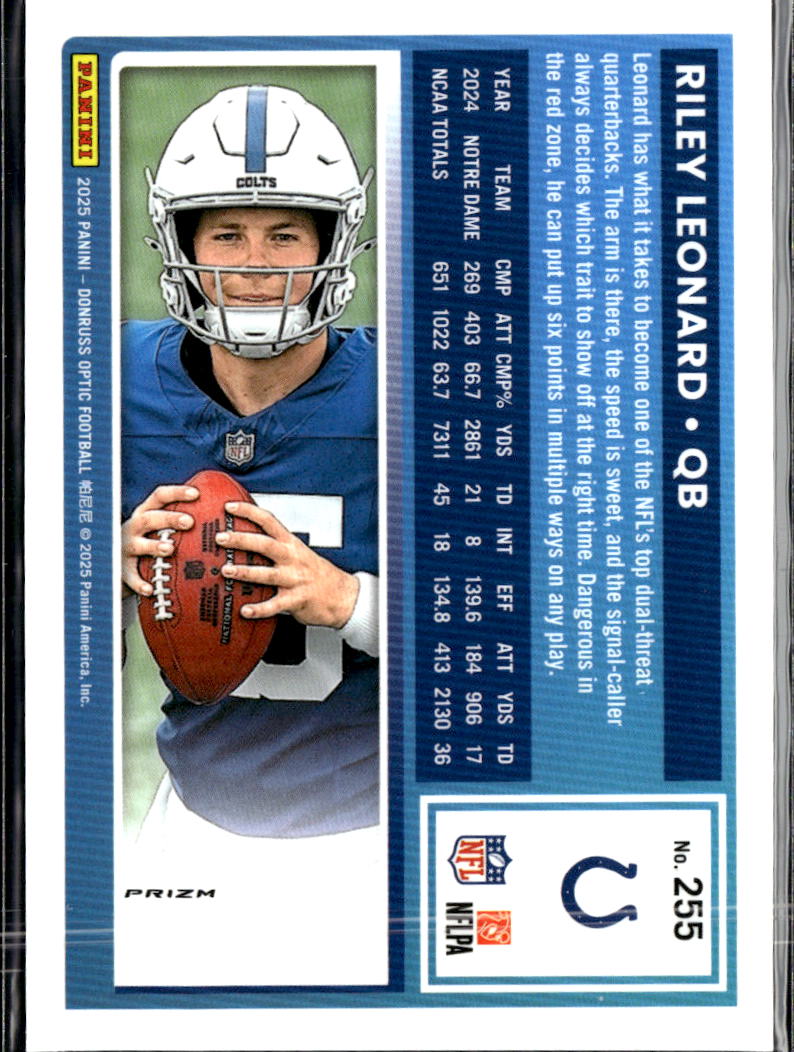 Riley Leonard 2025 Optic Rated Rookie Fire Indianapolis Colts