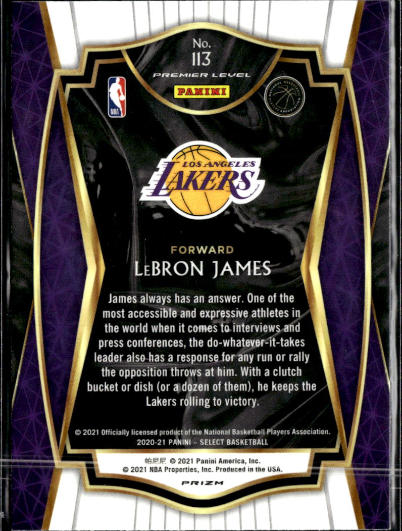 LeBron James 2020-21 Select Green Purple Prizm Los Angeles Lakers