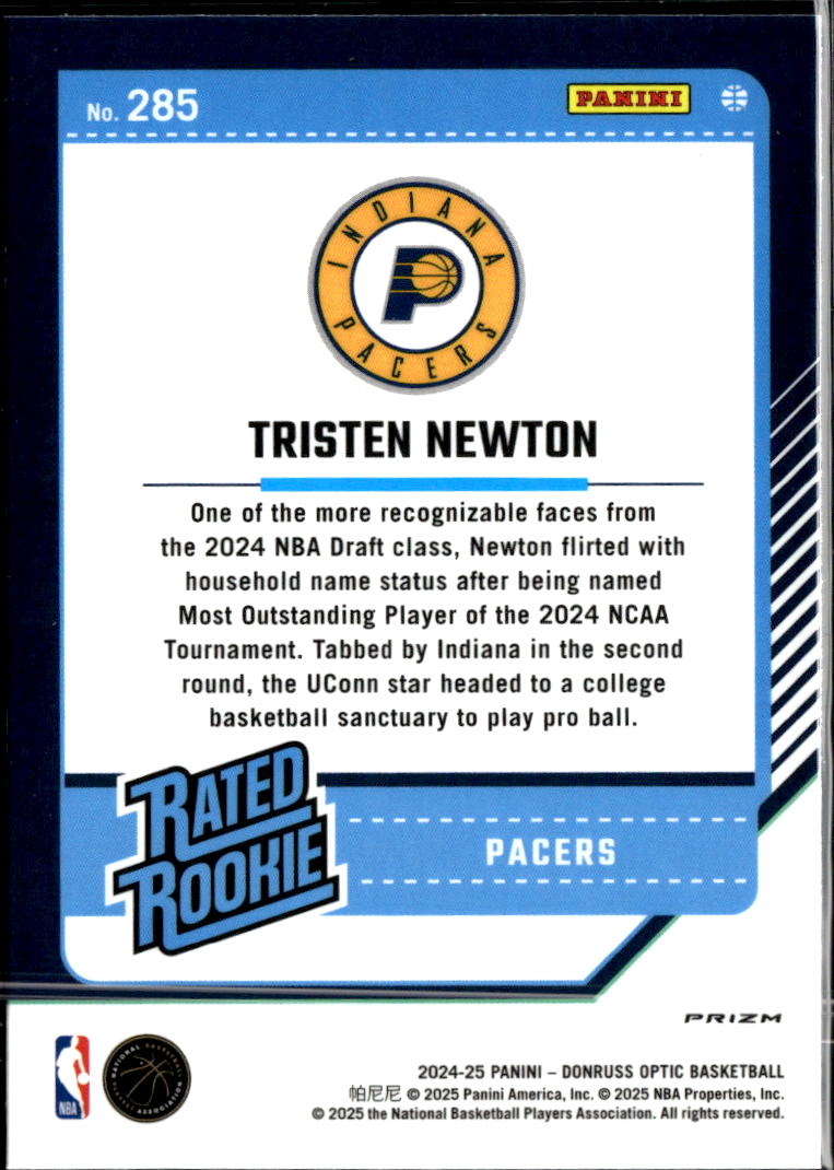 Tristen Newton 2024-25 Optic Rated Rookie Photon RC Indiana Pacers