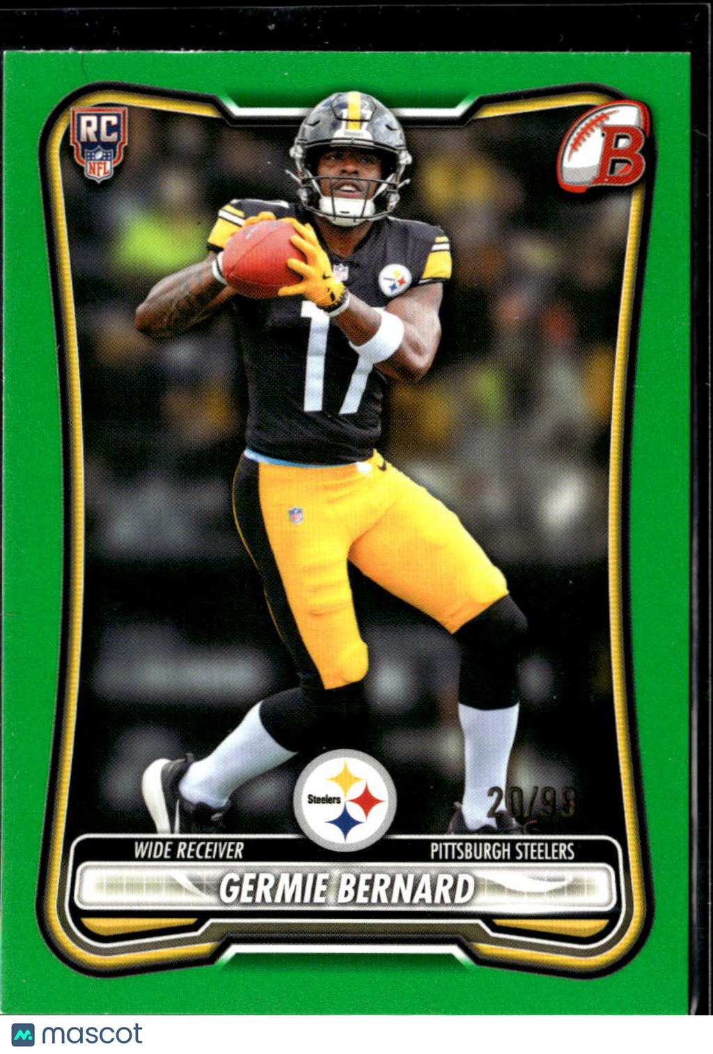 Germie Bernard 2026 Bowman RC Rookie Green /99 Pittsburgh Steelers