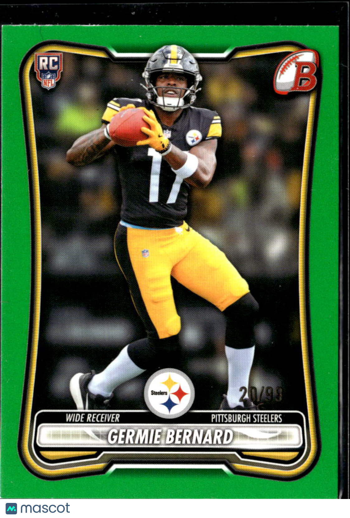 Germie Bernard 2026 Bowman RC Rookie Green /99 Pittsburgh Steelers