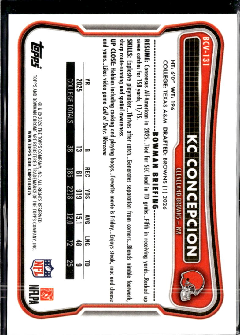 KC Concepcion 2026 Bowman Chrome Yellow Rookie RC /275 Cleveland Browns