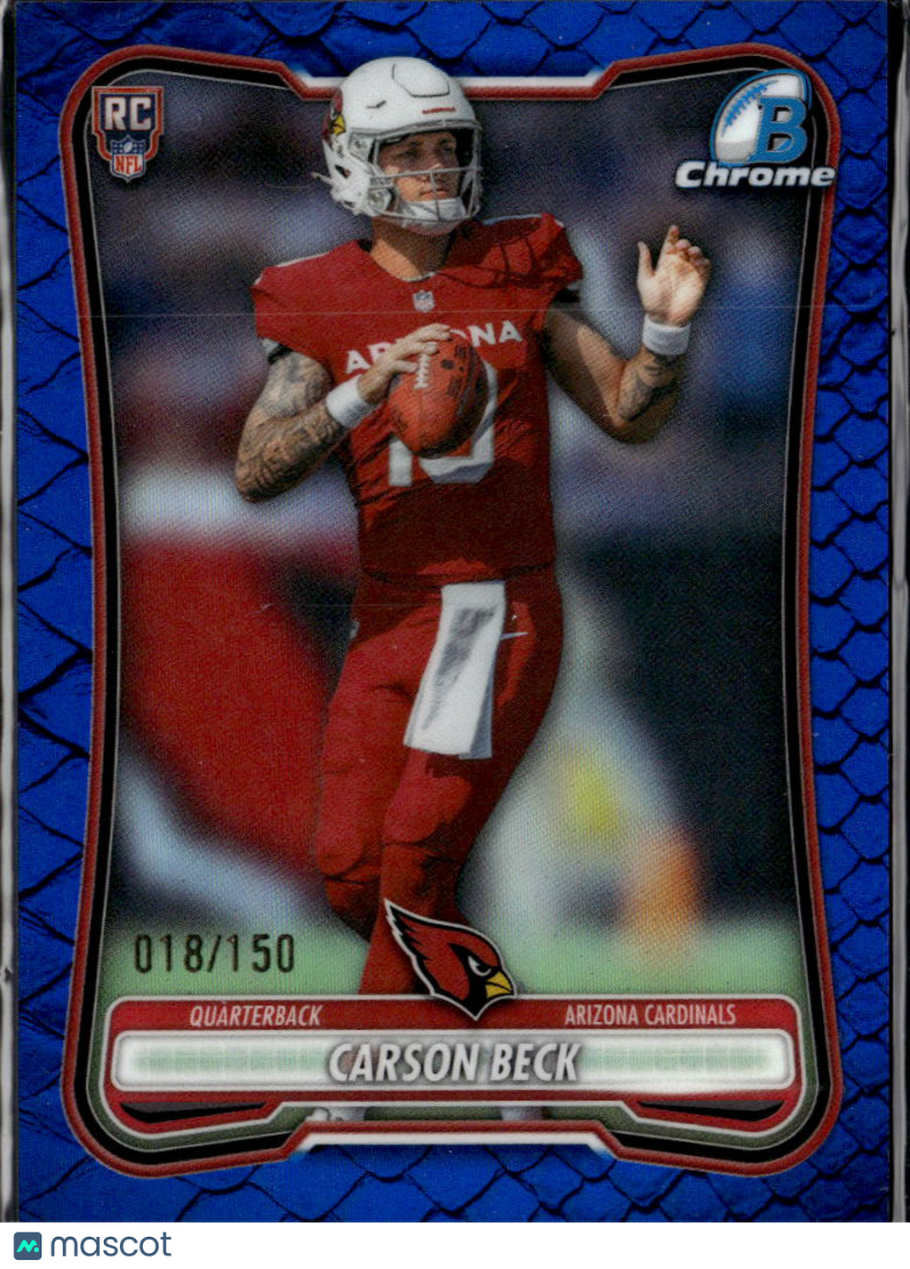 Carson Beck 2026 Bowman Chrome Blue Reptilian RC Rookie /150 Arizona Cardinals
