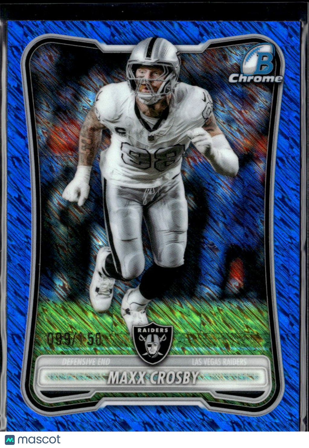 Maxx Crosby 2026 Bowman Chrome Blue Shimmer 99/150 JERSEY NUMBER Raiders