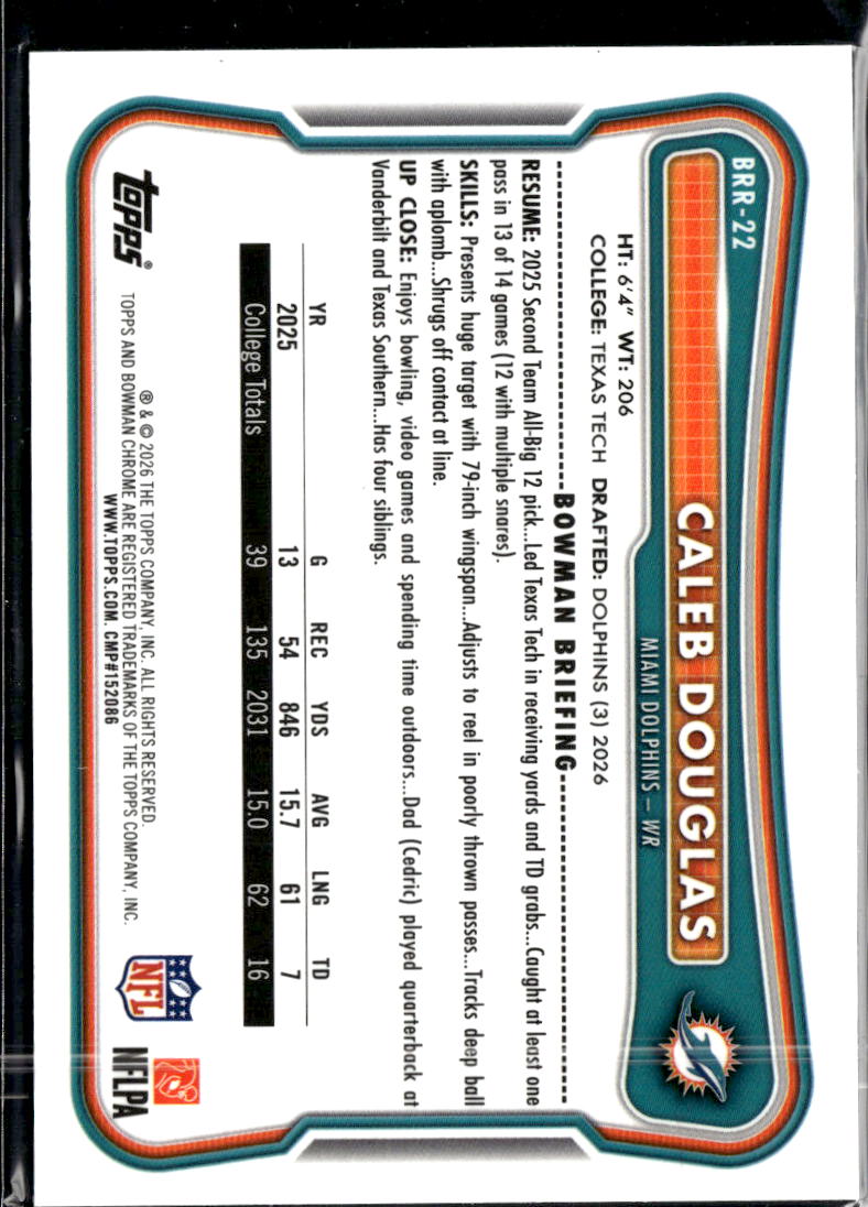 Caleb Douglas 2026 Bowman Chrome RED Rookie RC Miami Dolphins