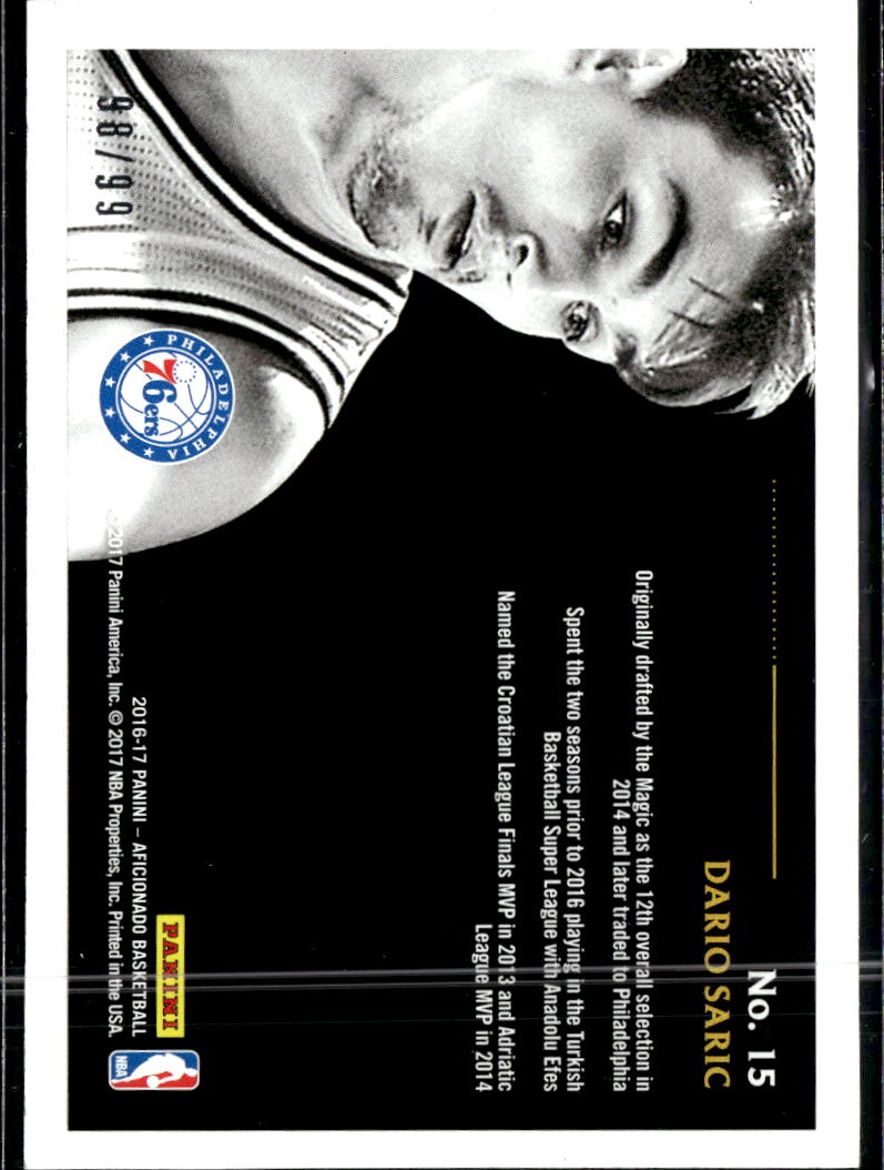 Dario Saric 2017 Aficionado Artist's Proof Purple RC /99 Philadelphia 76ers
