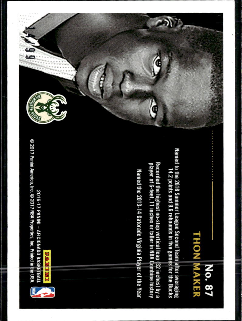 Thon Maker 2017 Panini Aficionado RC Artist's Proof Purple /99 Milwaukee Bucks