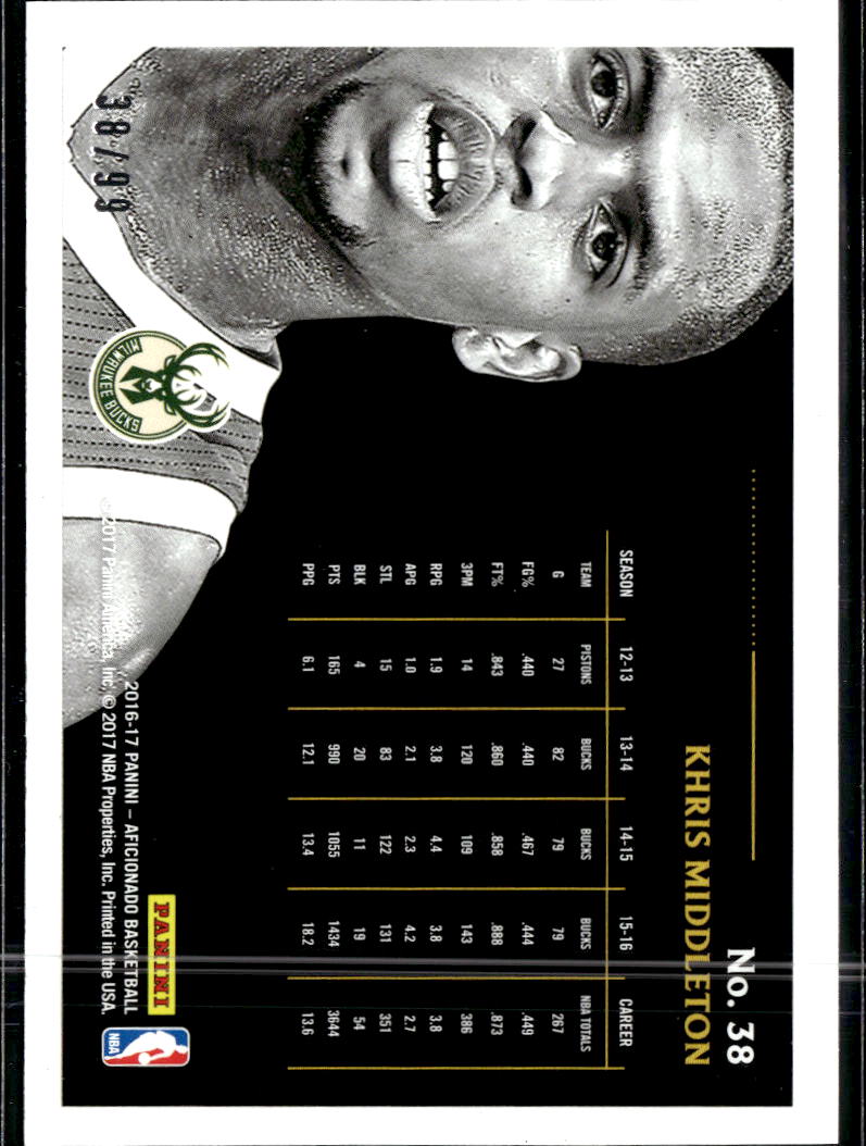 Khris Middleton 2017 Panini Aficionado Artist's Proof Purple /99 Milwaukee Bucks