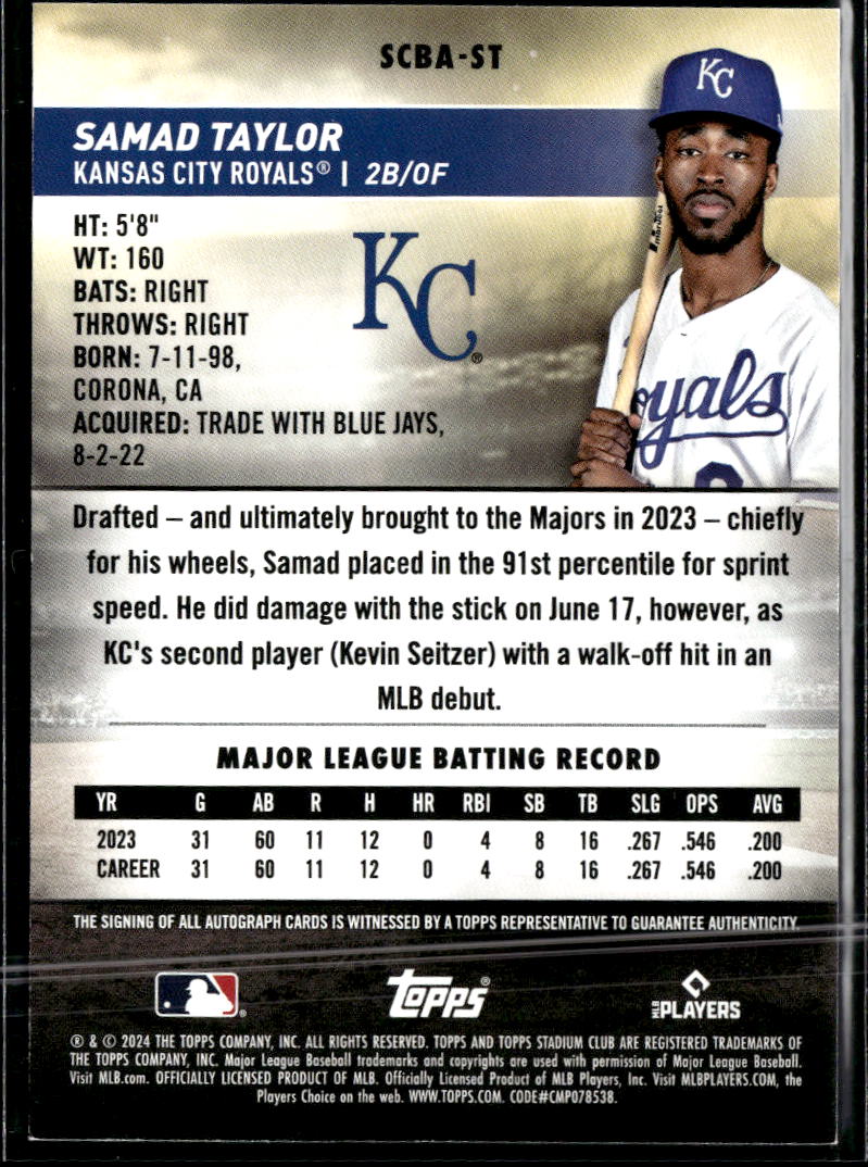 Samad Taylor 2024 Topps Stadium Club Auto Autograph RC Kansas City Royals