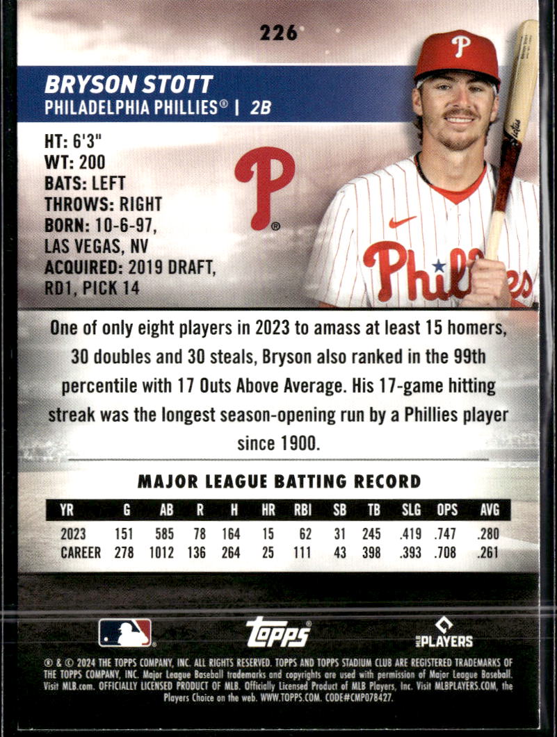 Bryson Stott 2024 Topps Stadium Club Member's Only SSP Philadelphia Phillies