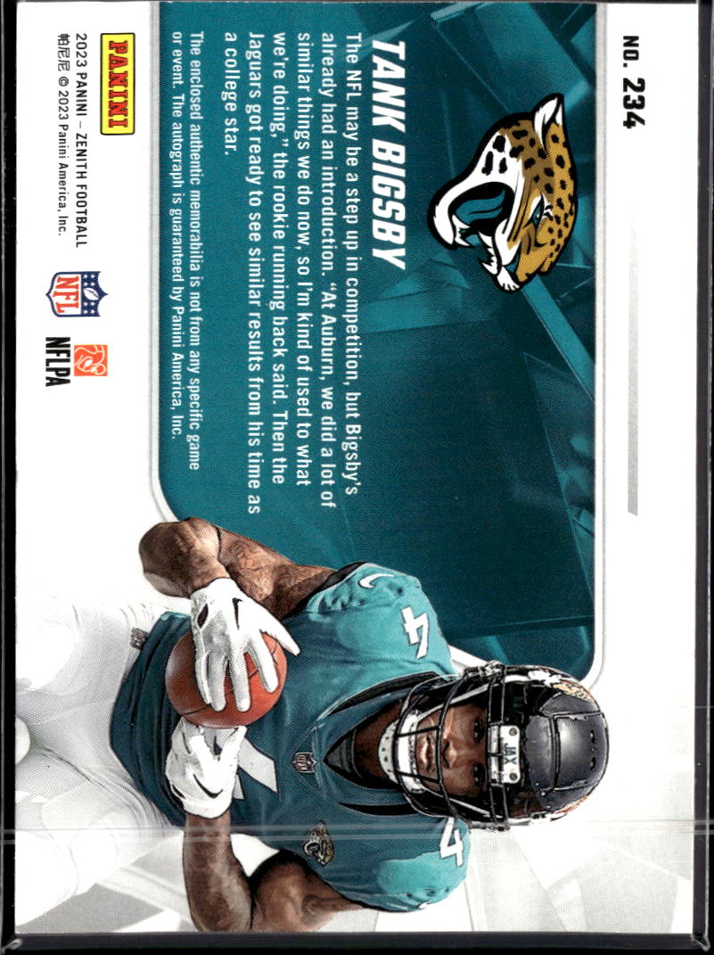 Tank Bigsby 2023 Zenith Auto Autograph Patch RC /299 Jacksonville Jaguars