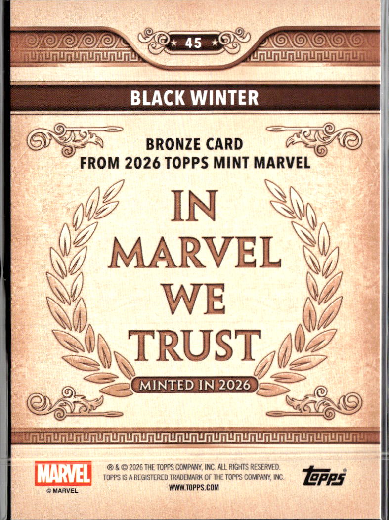 Black Winter 2026 Topps Mint Marvel Bronze Card #45