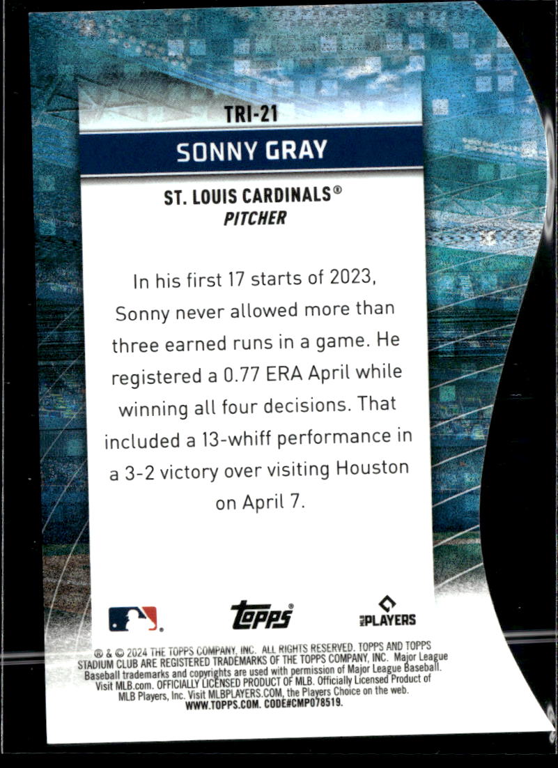 Sonny Gray 2024 Topps Stadium Club Green Triumvirates /50 St. Louis Cardinals