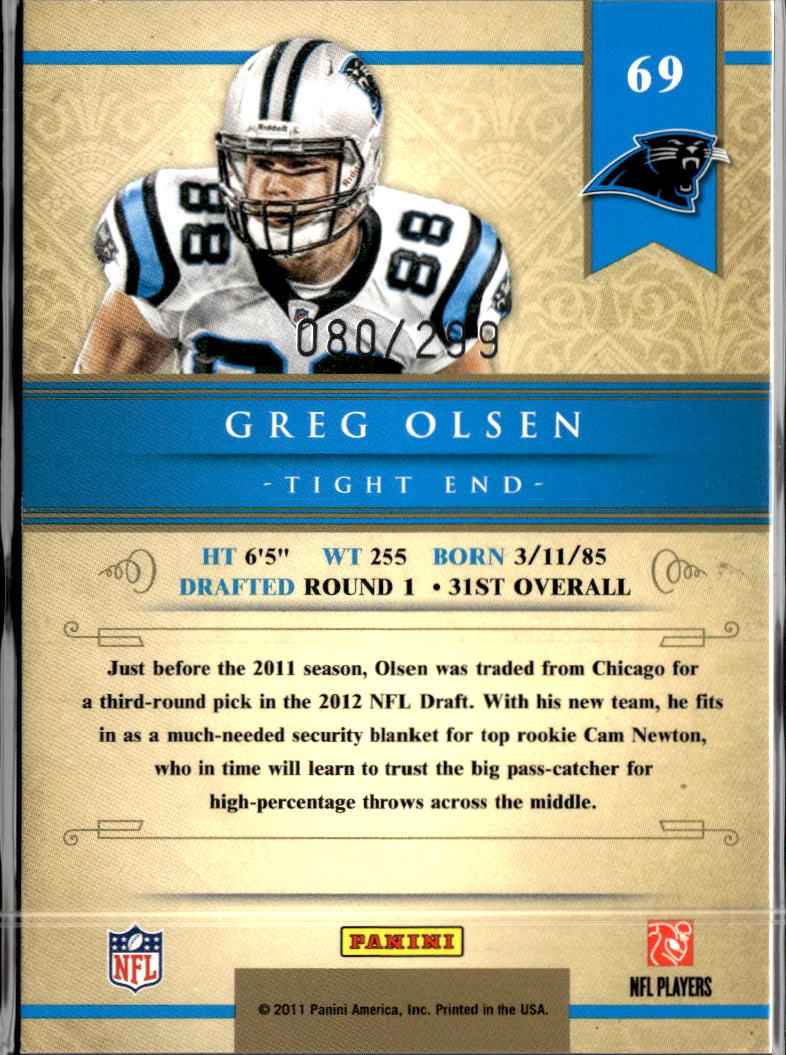 Greg Olsen 2011 Gold Standard /299 Carolina Panthers