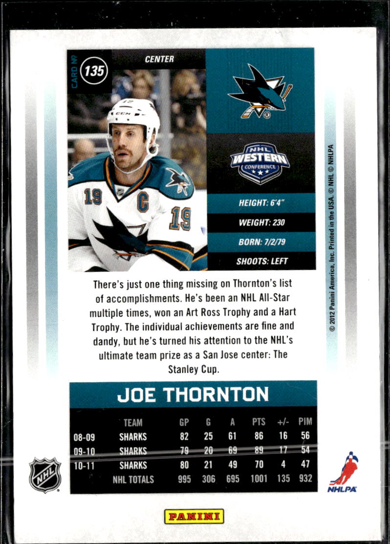 Joe Thornton 2012 Panini Contenders Cup /999 San Jose Sharks