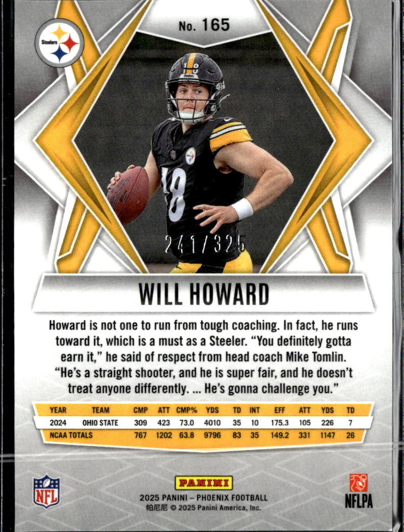 Will Howard 2025 Phoenix Blue Lava Rookie RC /325 Pittsburgh Steelers