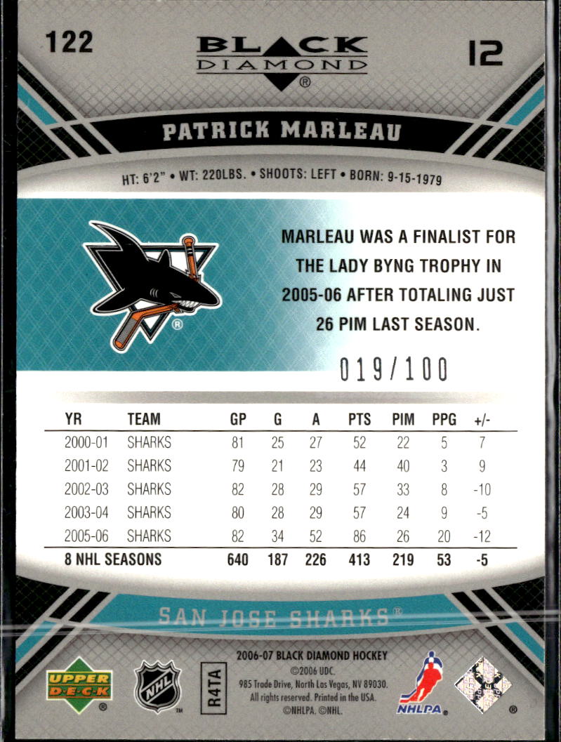 Patrick Marleau 2006 Upper Deck Black Diamond Ruby /100 San Jose Sharks