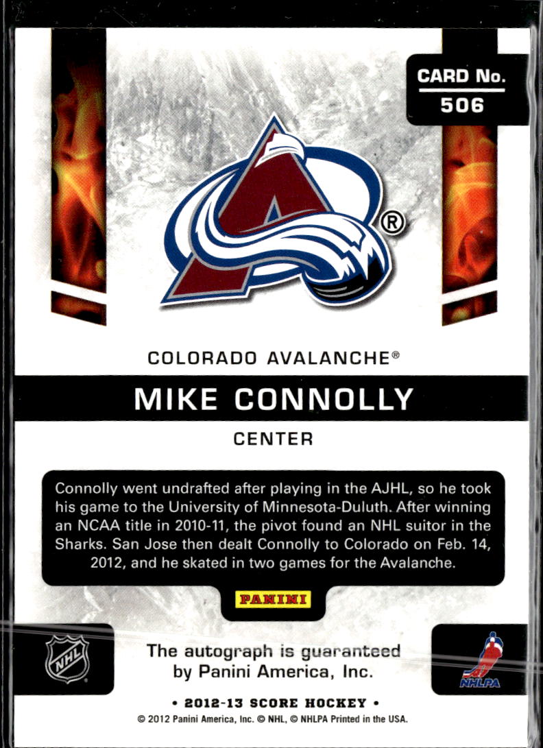 Mike Connolly 2012 Score Auto Autograph Hot Rookies Colorado Avalanche