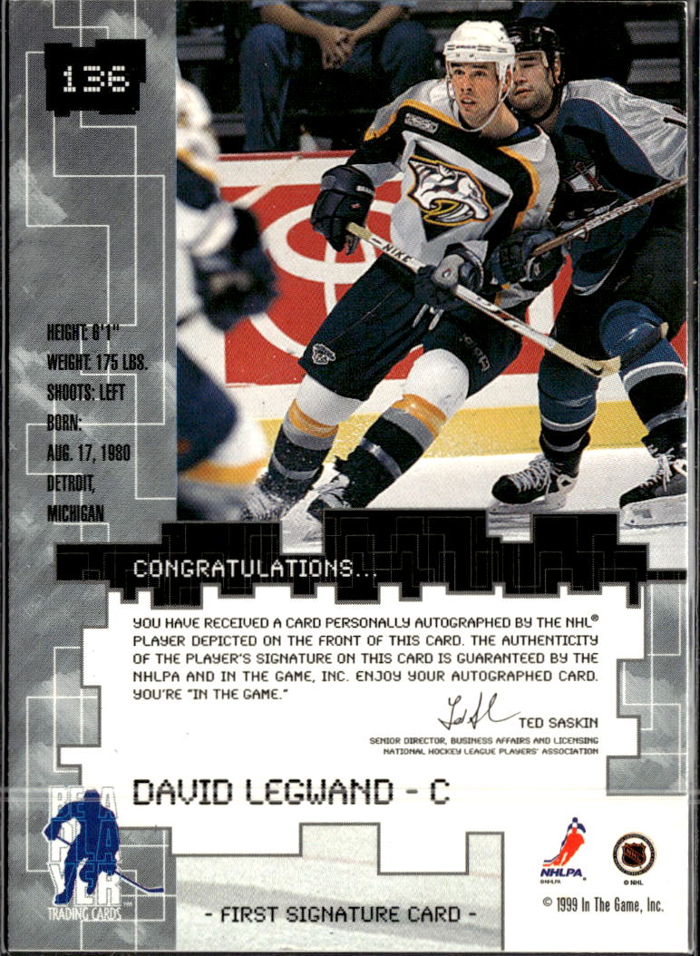 David Legwand 1999 In The Game Millennium Auto Autograph Nashville Predators