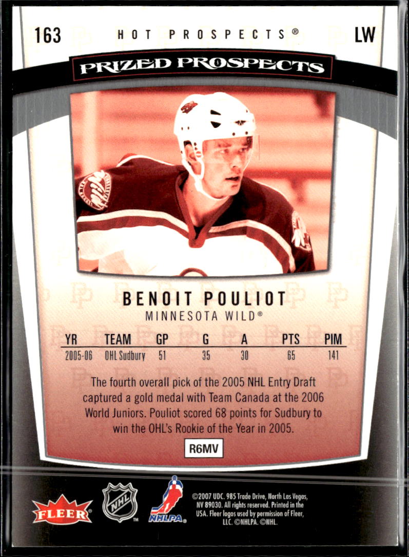 Benoit Pouliot 2007 Fleer Hot Prospects Prized Prospects 424/1999 Minnesota Wild