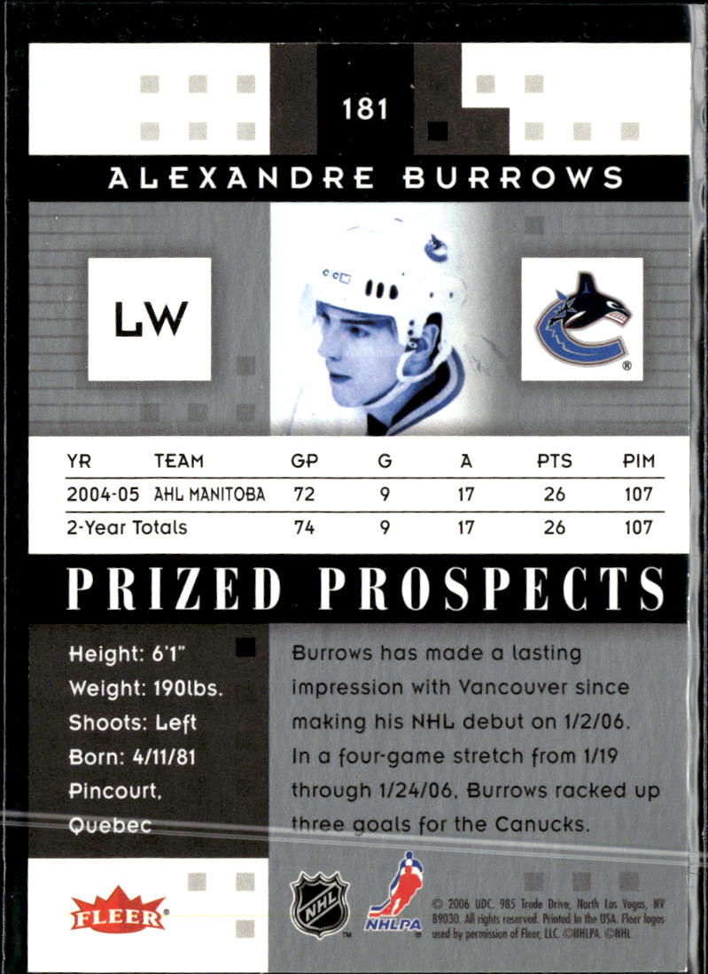Alexandre Burrows 2004 Fleer Hot Prospects 0630/1999 Vancouver Canucks