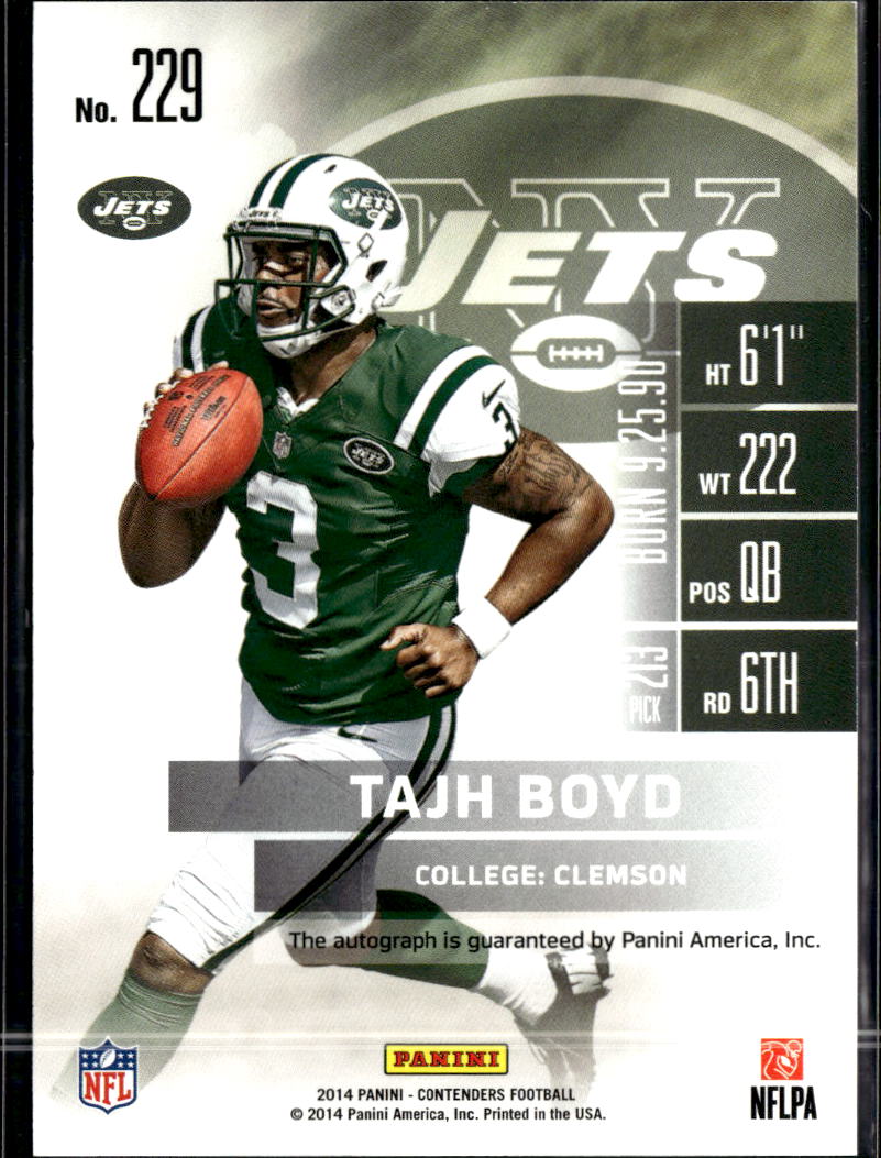 Tajh Boyd 2014 Contenders Auto Autograph RC New York Jets