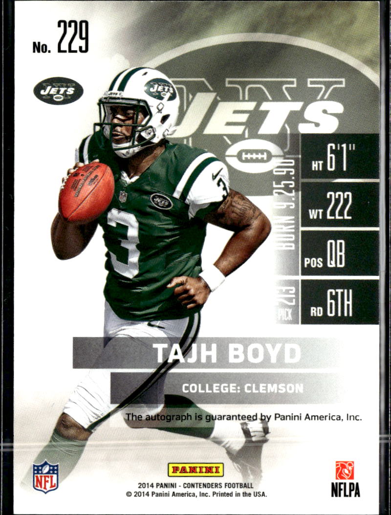 Tajh Boyd 2014 Contenders Auto Autograph RC New York Jets