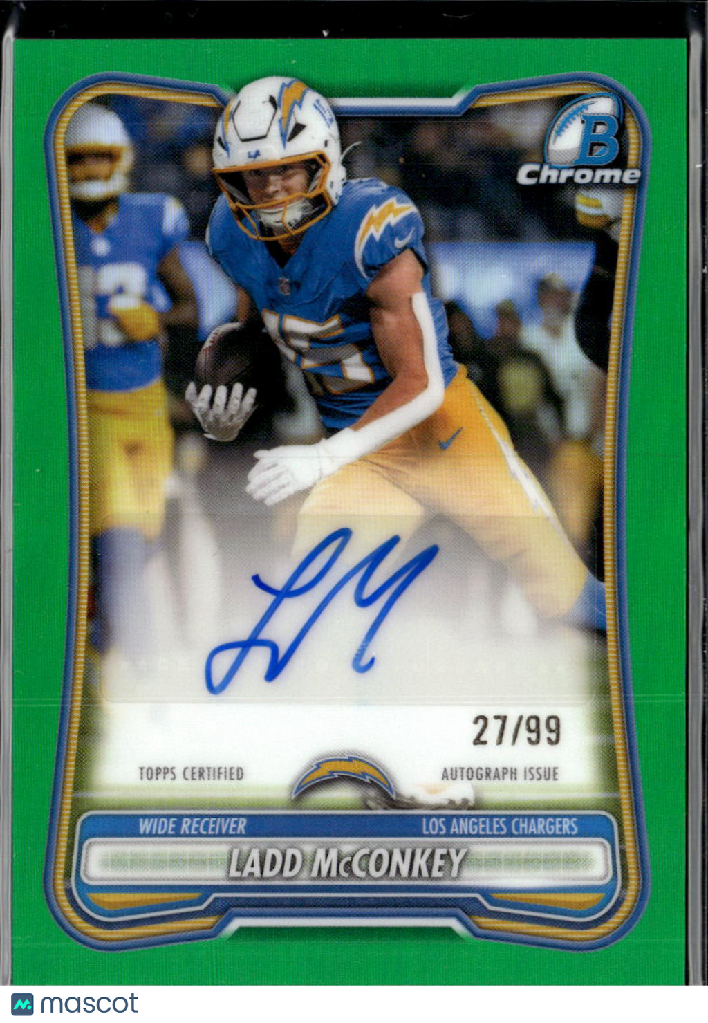 Ladd McConkey 2026 Bowman Chrome Auto Autograph Green 27/99 Los Angeles Chargers