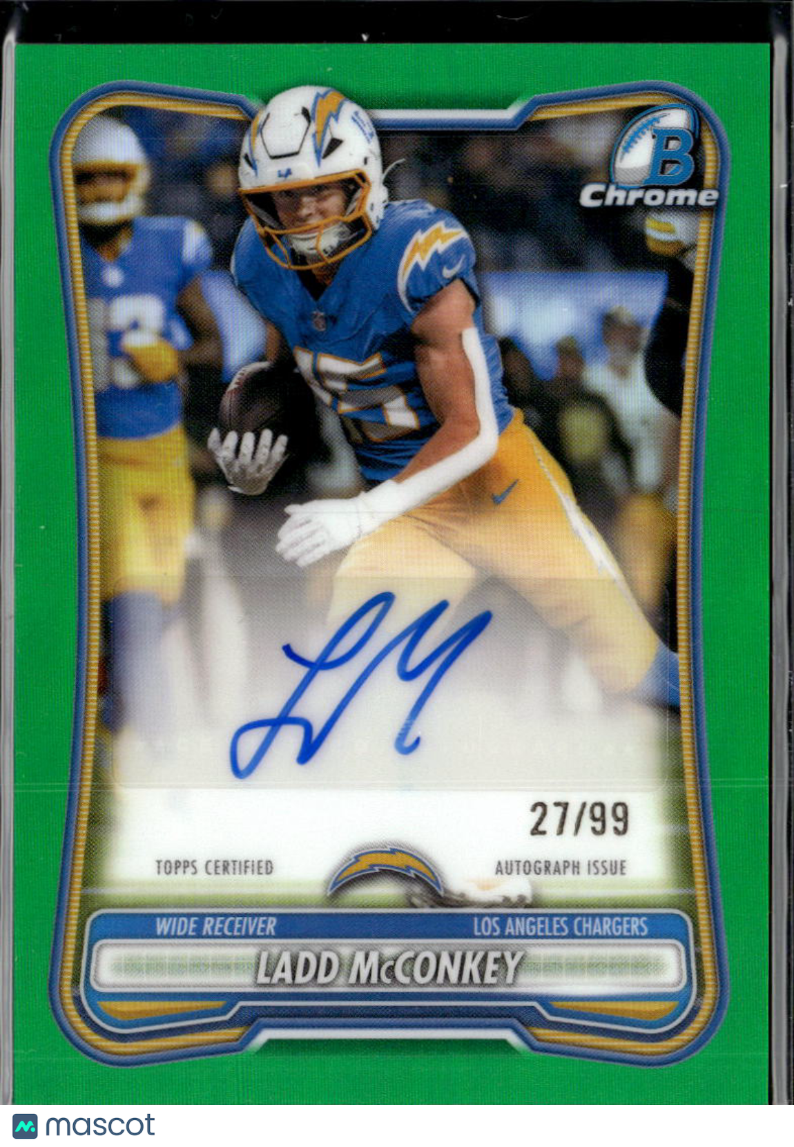 Ladd McConkey 2026 Bowman Chrome Auto Autograph Green 27/99 Los Angeles Chargers