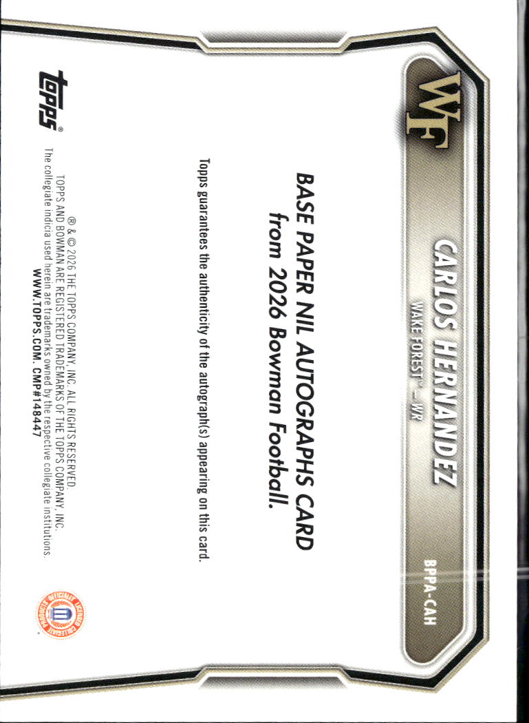 Carlos Hernandez 2026 Bowman 1st Auto Autograph RED 4/5 Wake Forest