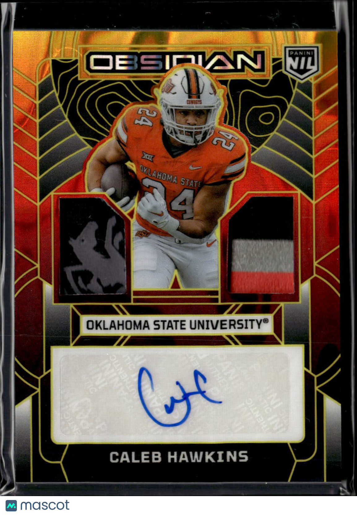 Caleb Hawkins 2026 Obsidian Auto Autograph LOGO Patch RC 5/7 Oklahoma State OSU