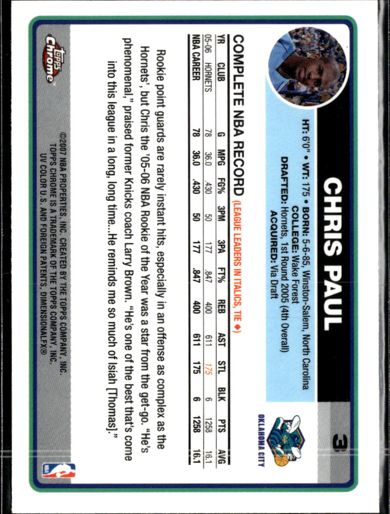 Chris Paul 2006-07 Topps Chrome #3 New Orleans Hornets