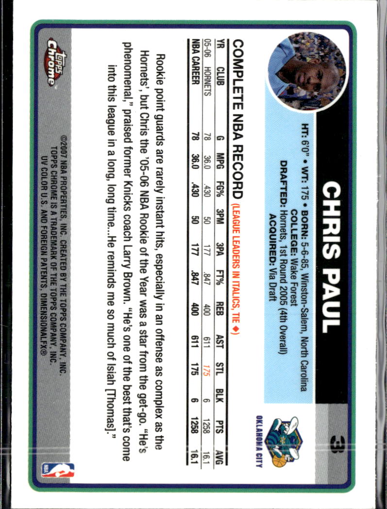 Chris Paul 2006-07 Topps Chrome #3 New Orleans Hornets