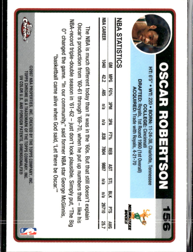 Oscar Robertson 2006-07 Topps Chrome #156 Milwaukee Bucks