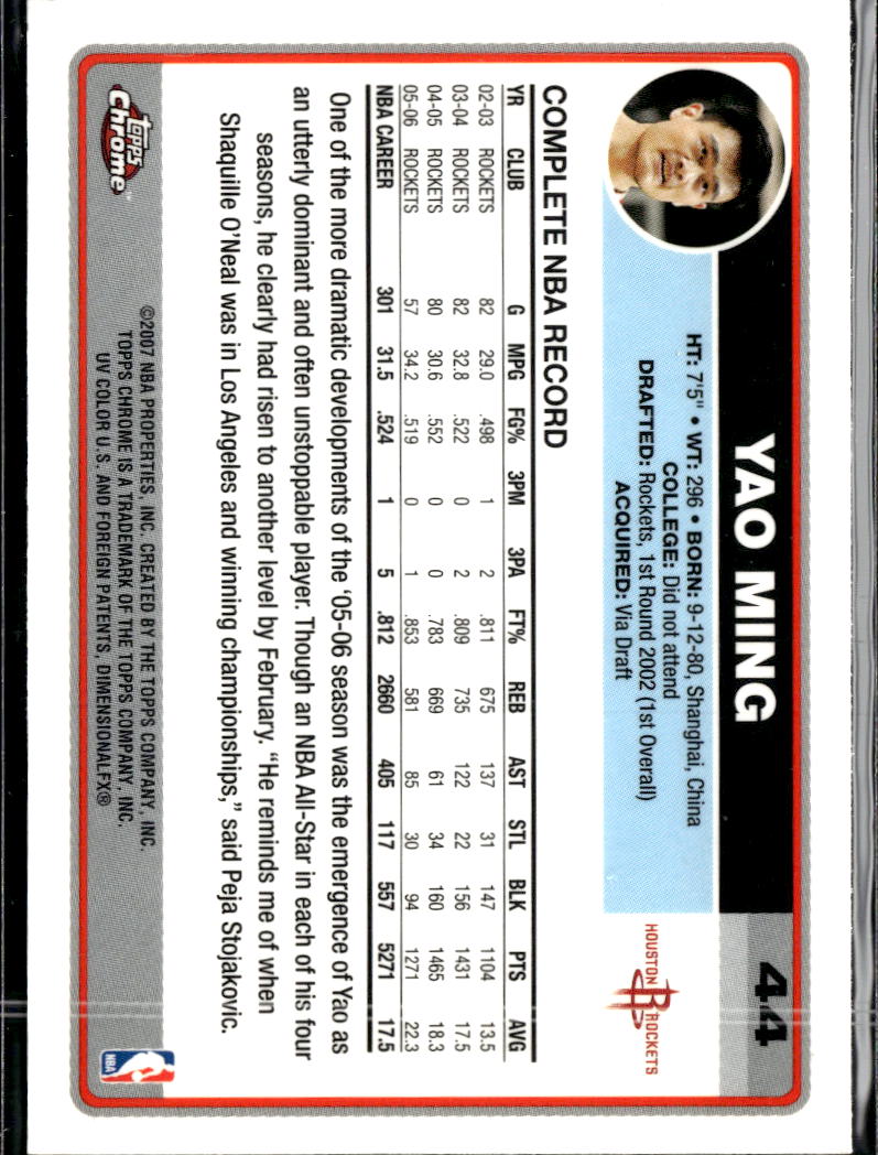 Yao Ming 2006-07 Topps Chrome #44 Houston Rockets