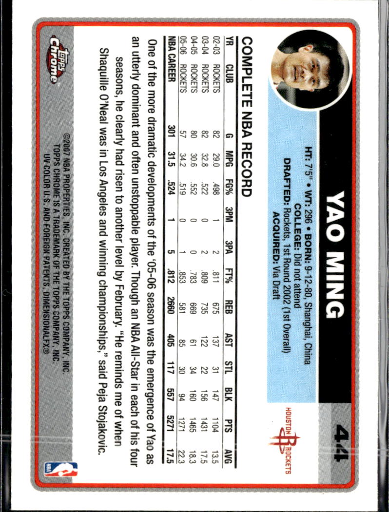 Yao Ming 2006-07 Topps Chrome #44 Houston Rockets