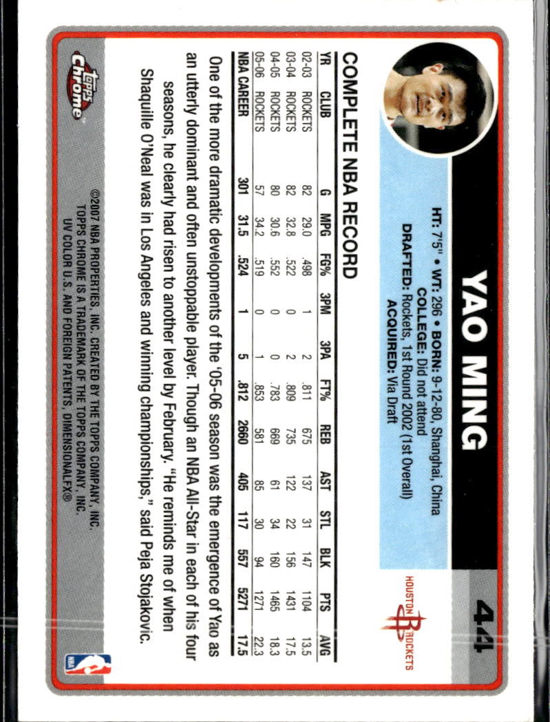 Yao Ming 2006-07 Topps Chrome #44 Houston Rockets