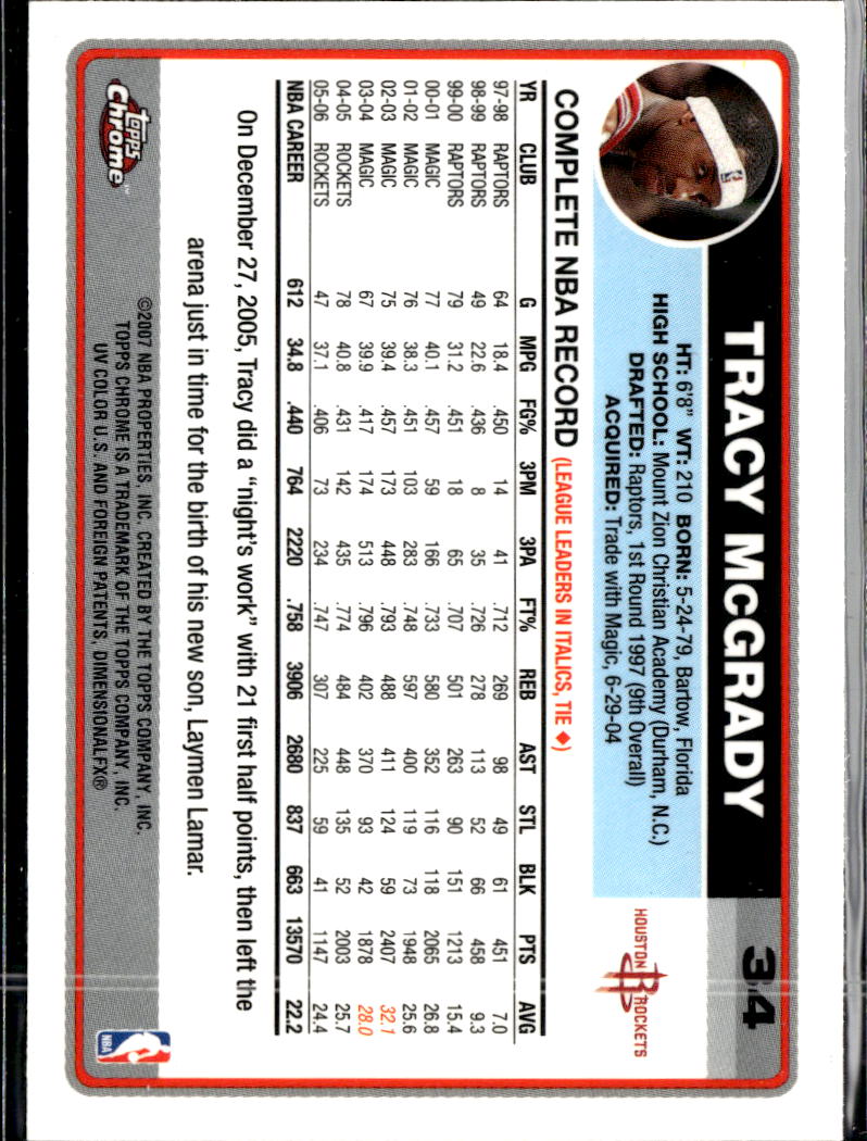 Tracy McGrady 2006-07 Topps Chrome #34 Houston Rockets