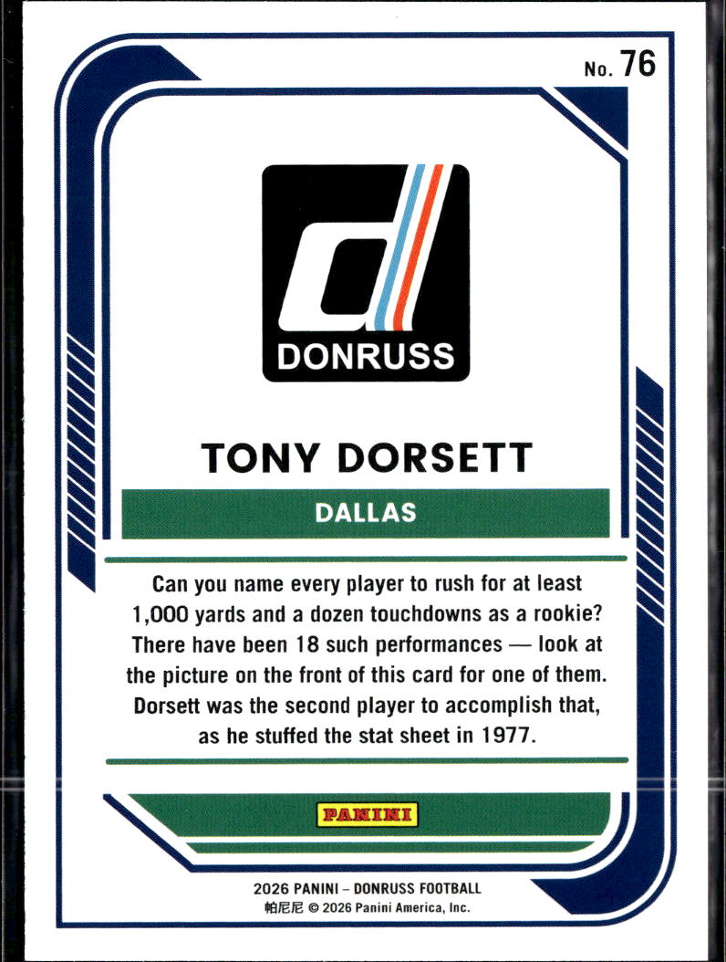 Tony Dorsett 2026 Donruss Silver Press Proof /199 Dallas Cowboys