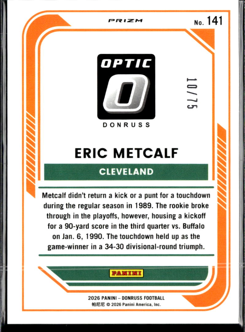 Eric Metcalf 2026 Optic Pink Velocity Prizm 10/75 Cleveland Browns