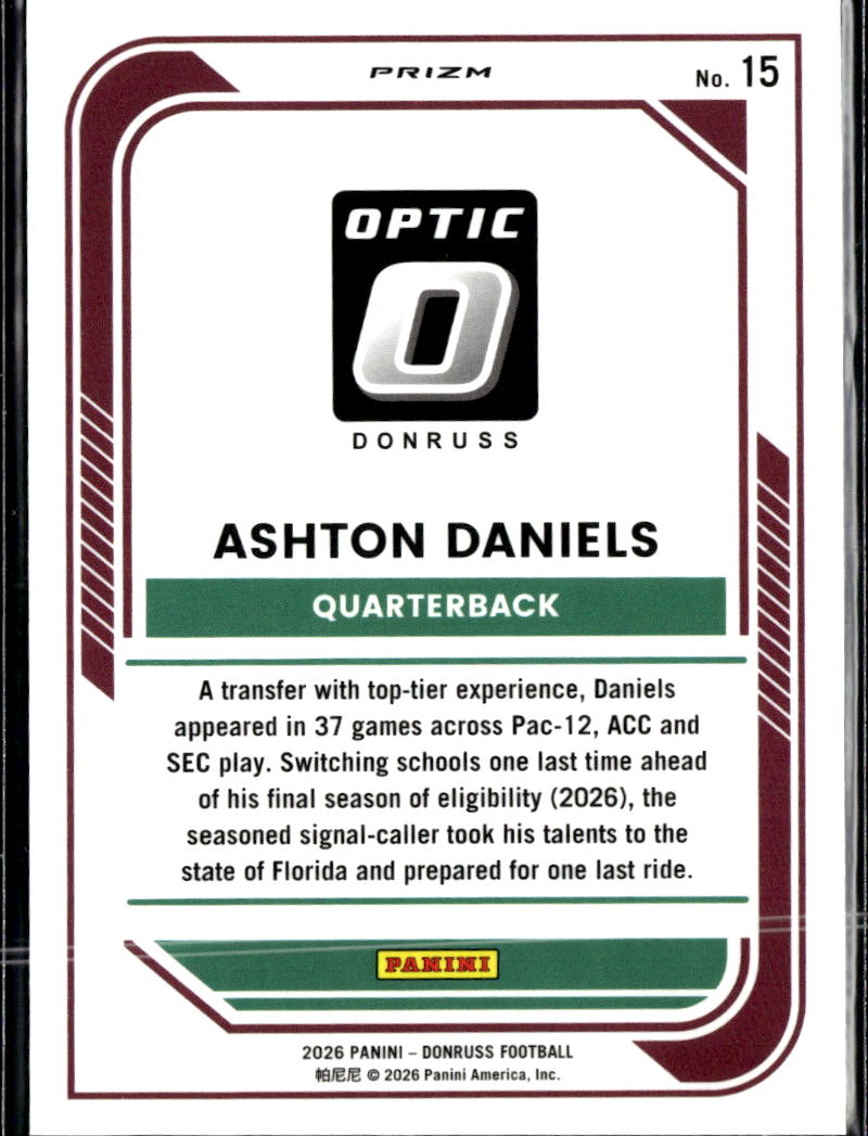 Ashton Daniels 2026 Optic Rated Prospect HOLO RC Florida State