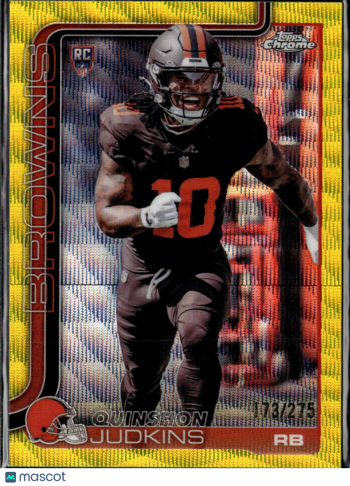 Quinshon Judkins 2025 Topps Chrome RC Yellow Wave Refractor /275 Browns