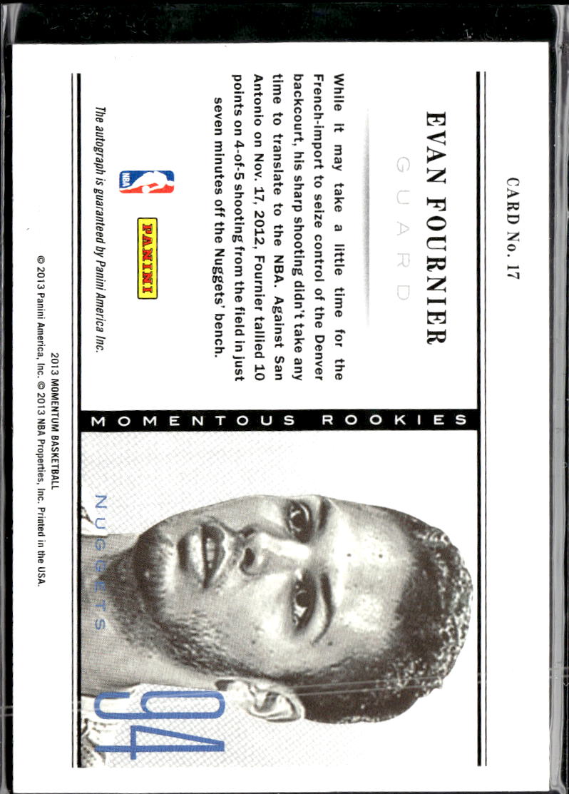 Evan Fournier 2013 Momentum Auto Autograph RC 39/49 Denver Nuggets